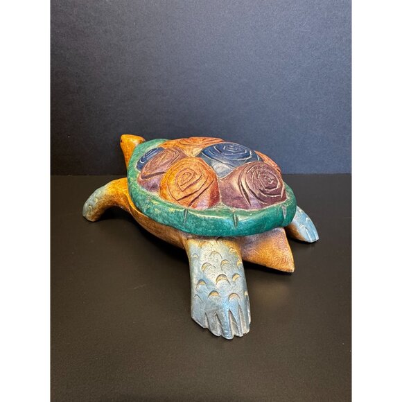 Hand-Carved & Painted Wooden Turtle Trinket Box Sea Ocean Beach Decor - Picture 6 of 16